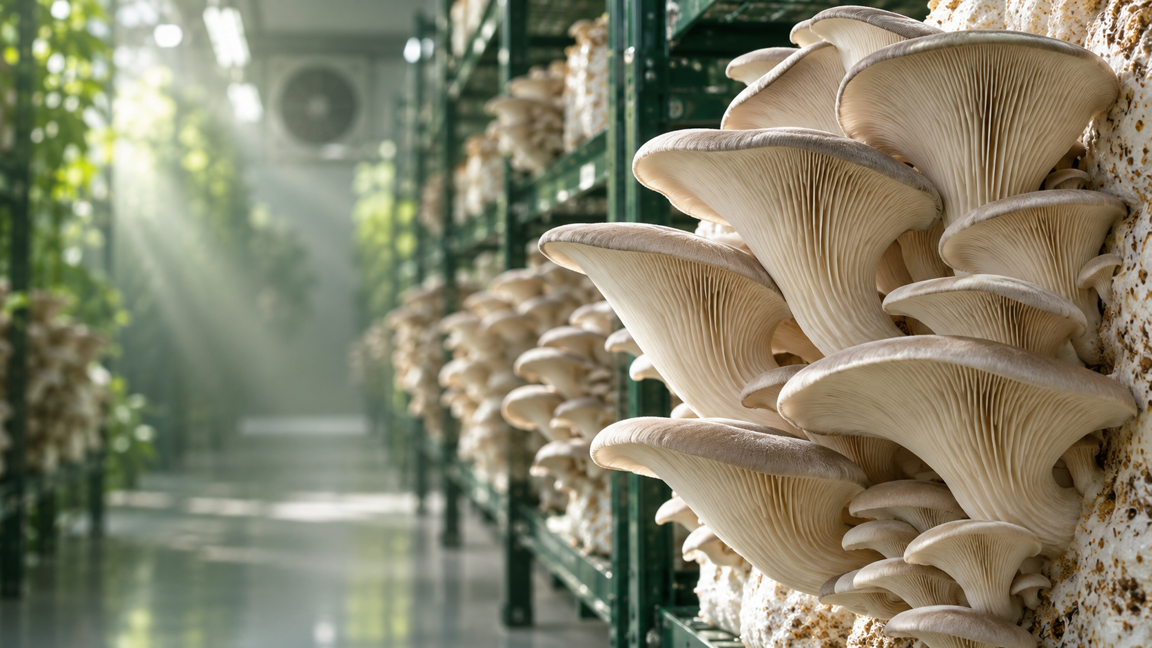 Fresh oyster mushrooms with fan-shaped caps