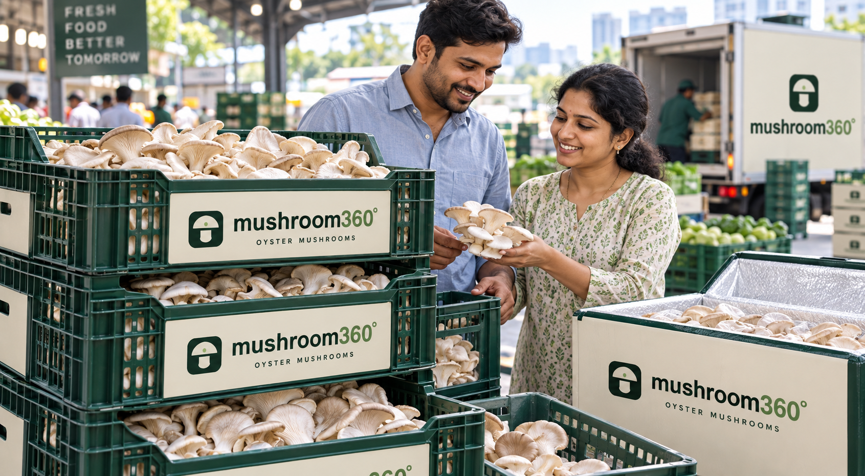 Concept bulk oyster mushroom packs with Indian buyers