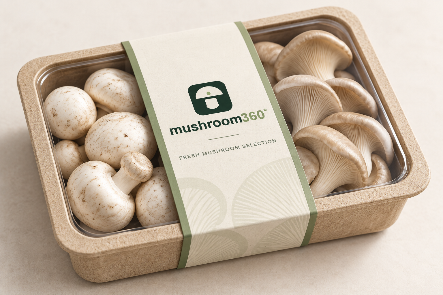 Concept Mushroom360 mixed white button and oyster mushroom box