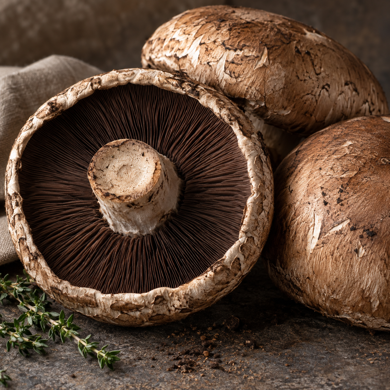 Large portobello mushroom caps and gills